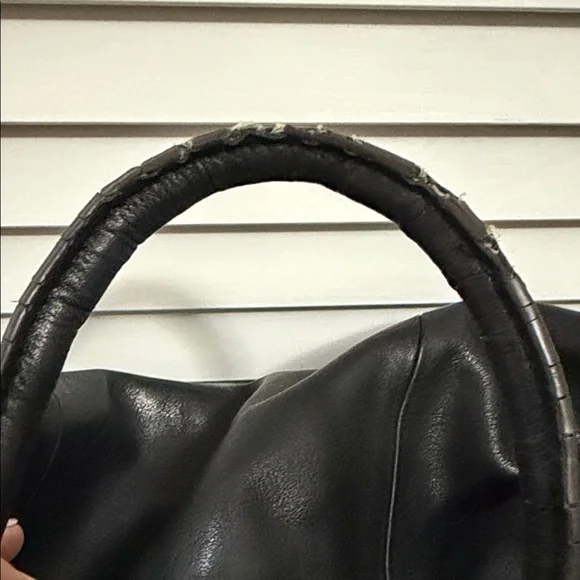 b. makowsky Black Leather Satchel with Silver Accents GUC - Picture 7 of 8